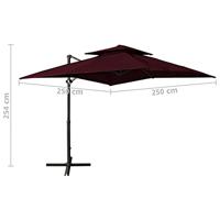 VidaXL Zweefparasol met dubbel dak 250x250 cm bordeauxrood - thumbnail