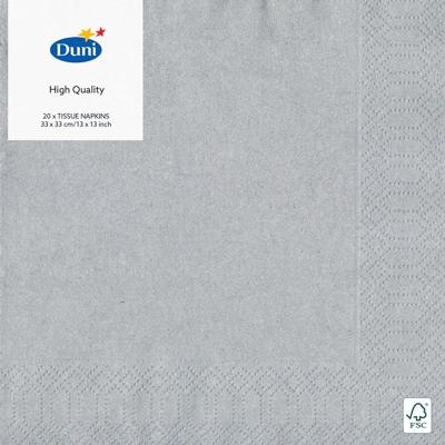 Duni 3-laags tissue servet 33x33cm zilver 20 stuks