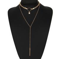 Eenvoudige sexy handgemaakte pailletten ster kwastjes cirkel Clavicle keten lange hanger Double-Layer keten (goud) - thumbnail