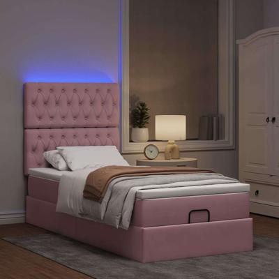 Ottoman bed met matrassen en LED's 140x190cm fluweel roze