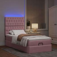 Ottoman bed met matrassen en LED's 90x200cm fluweel roze - thumbnail