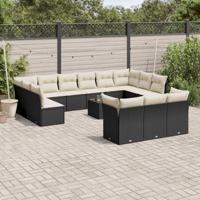 13-delige Loungeset met kussens poly rattan zwart - thumbnail