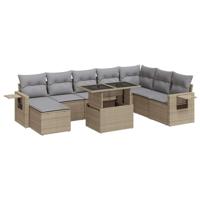 9-delige Loungeset met kussens poly rattan beige - thumbnail