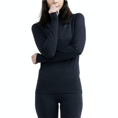 Thermoshirt dames lange mouw met rits - Core dry - Baselayer ondershirt - Warm sportshirt vrouwen - XS - Zwart - XS - XS - XS - XS - XS - XS