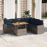7-delige Loungeset met kussens poly rattan grijs - thumbnail