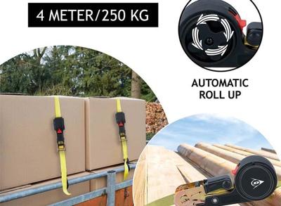 Dunlop Spanband met Ratel - Sjorband 4 Meter - Max. 250KG Dunlop Spanband met Ratel - Sjorband 4 Meter - Max. 250KG