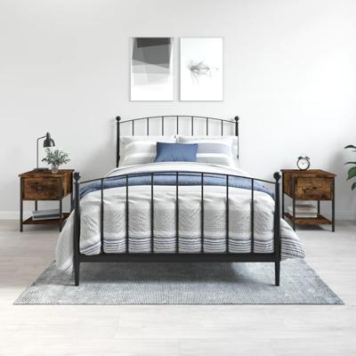 Nachtkastjes 2 st 34x35,5x45 cm bewerkt hout gerookt eikenkleur Nachtkastjes 2 st 34x35,5x45 cm bewerkt hout gerookt eikenkleur