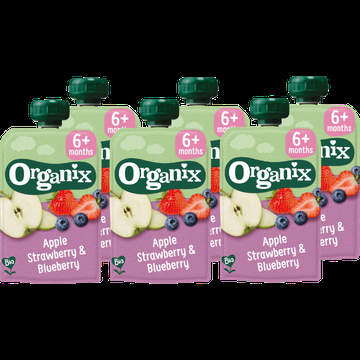 6 x Organix Knijpfruit Appel, Aardbei & Bosbes 6+m bij Jumbo