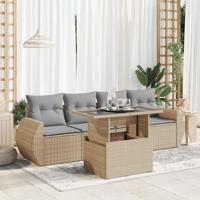 5-delige Loungeset met kussens poly rattan beige - thumbnail