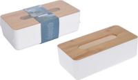 Tissuehouder wit met bamboe deksel 26x13x8cm - thumbnail