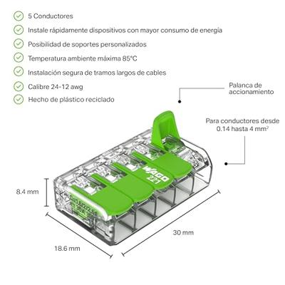 WAGO 221-425 221 Verbindingsklem Flexibel: 0.14-4 mm² Massief: 0.2-4 mm² Aantal polen: 5 25 stuk(s) Transparant, Groen WAGO 221-425 221 Verbindingsklem Flexibel: 0.14-4 mm² Massief: 0.2-4 mm² Aantal polen: 5 25 stuk(s) Transparant, Groen