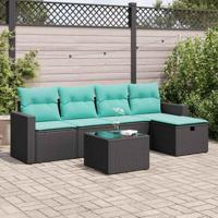6-delige Loungeset met kussens poly rattan zwart - thumbnail