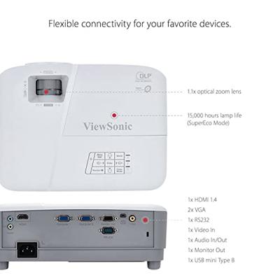 Viewsonic PA503W Beamer DLP 3800 ANSI-lumen 1280 x 800 WXGA 3D ready, Automatische keystone-correctie, HD ready, Met afstandsbediening, VGA-ingang, - thumbnail
