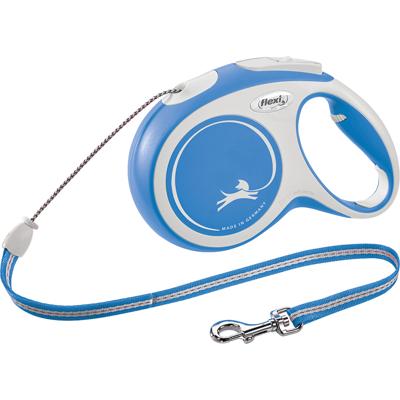 Flexi Nieuw Comfort Cord Grijs & Blauw Kleine 8m intrekbare hondenriem/riem voor honden tot 12kgs/26lbs
