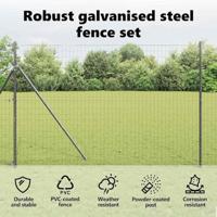 VidaXL Hek met paal grijs 1,6 x 10 m staal en pvc - thumbnail