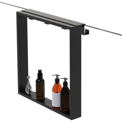 Fortifura Galeria schap met 4 haken - voor douchewand - 50x50x6.5cm - mat zwart Z002matzwart