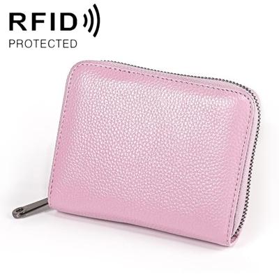 KB195 Zipper Cowhide Leather Double Row Organ Shape Multiple Card Slots Anti-magnetic RFID Wallet Clutch Bag for Ladies(Purple)