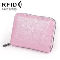 KB195 Zipper Cowhide Leather Double Row Organ Shape Multiple Card Slots Anti-magnetic RFID Wallet Clutch Bag for Ladies(Purple) - thumbnail