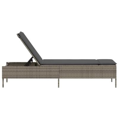 Ligbed met kussen poly rattan grijs