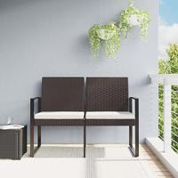 Tuinbank 2-zits met kussens polypropeen rattan bruin - thumbnail