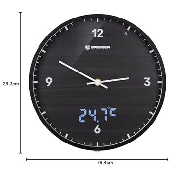 BRESSER MyTime LEDsec wandklok 24 cm met temperatuurweergave (zwart)