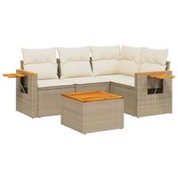 5-delige Loungeset met kussens poly rattan beige - thumbnail