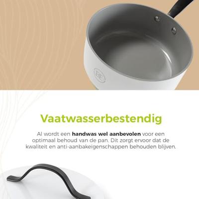 BE Living Steelpan met deksel ø 18 cm - keramische anti-aanbaklaag - PFAS-vrij - geschikt voor alle warmtebronnen - wit