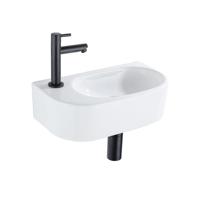 QeramiQ Fuente Fonteinset - 40x21.5x12cm - links - glad - halfrond - 1 kraangat - keramiek - fonteinkraan zwart mat - afvoerplug - verlaagd sifon - wit glans SW1209554/SW696205/SW696215/SW696235 - thumbnail