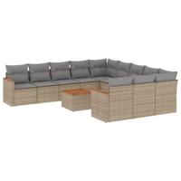 12-delige Loungeset met kussens poly rattan gemengd beige - thumbnail