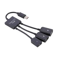 Draagbare USB-C / Type-C Male naar Dual USB poorten vrouwelijke + Micro USB vrouwelijke minikabel Hub Splitter Adapter - thumbnail