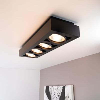 Castor nero IV by LUSENZ - Rechthoekige 4-lichts plafondlamp met richtbare spots en matzwarte coating
