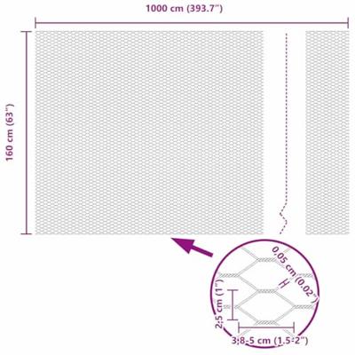 VidaXL Hexagon hek zilver 1,6 x 10 m gegalvaniseerd staal