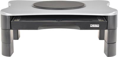Desq monitorstandaard, met draaiplateau en 2 lades, zilver/zwart Desq monitorstandaard, met draaiplateau en 2 lades, zilver/zwart