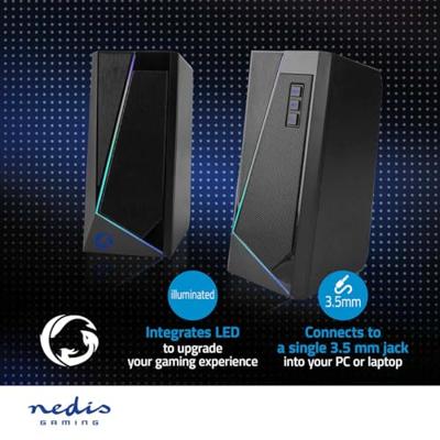 Nedis Gaming Speaker | Speaker-kanalen: 2.0 | USB Gevoed | 3,5 mm Male | 18 W | LED | Volumebediening - GSPR31020BK