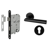 Mooi Deurbeslag Deurbeslag set met slot, cilinderrozet en deurklink Modern geveerd zwart - thumbnail