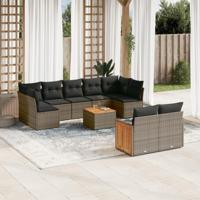 10-delige Loungeset met kussens poly rattan grijs - thumbnail
