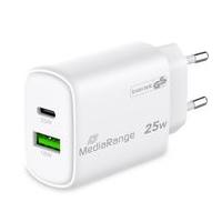 MediaRange GaN snellaadadapter van 25 W, EU-stekker, 1 x USB-C en 1 x USB-A, ondersteunt USB-C® Power Delivery en Quick Charge™, wit - thumbnail
