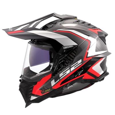 LS2 endurohelm "mx701 explorer carbon frontier ii", inwendig zonnevizier, uitneembaar, wasbaar, hypoallergeen en ademend, verstevigde kinriem, rescue wangkussentjes, dubbele d-voering helmet mx701 expl. car.fr.ii xl red/black - thumbnail
