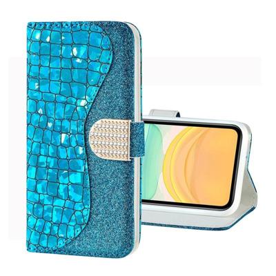 Voor iPhone 11 Pro Laser glitter poeder krokodil textuur horizontale Flip leergeval met houder & kaartsleuven & portemonnee (blauw)