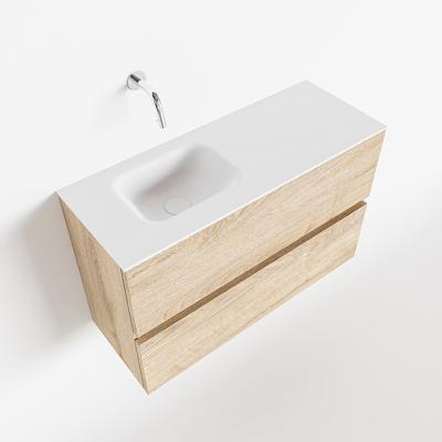 MONDIAZ ADA 80cm toiletmeubel washed oak. LEX wastafel talc links zonder kraangat