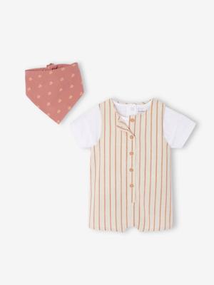 Set bestaande uit T-shirt + bandana + gestreepte korte sweater voor baby ecru