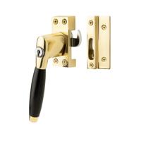 De Oude Deurklink Klassieke raamsluiting met slot, links, messing gelakt - thumbnail