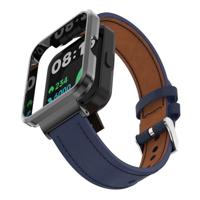 Leren band met case - Donkerblauw - Xiaomi Redmi Watch 2 (Lite) - thumbnail