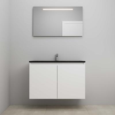 On-Line Badkamermeubelset - 100 cm - Bouwpakket - Greeploze Ladestructuur - Acryl Wastafel - 1 Kraangat - Spiegel met LED-Verlichting - Hoogglans Wit