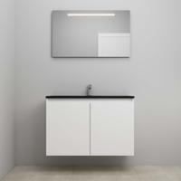 On-Line Badkamermeubelset - 100 cm - Bouwpakket - Greeploze Ladestructuur - Acryl Wastafel - 1 Kraangat - Spiegel met LED-Verlichting - Hoogglans Wit - thumbnail