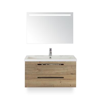 Seville Badmeubelset 100 cm - Natuur Eiken - Wastafel Djazz 1 kraangat - met Sence Spiegel