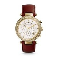 Michael Kors Dames Parker chocolade lederen chronograaf horloge MK2249 - thumbnail