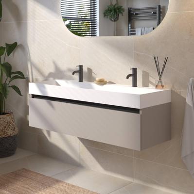 Saqu Gaia badmeubel incl. mat witte wastafel 120x45x39cm mat greige - zwarte greeplijst