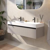 Saqu Gaia badmeubel incl. mat witte wastafel 120x45x39cm mat greige - zwarte greeplijst - thumbnail