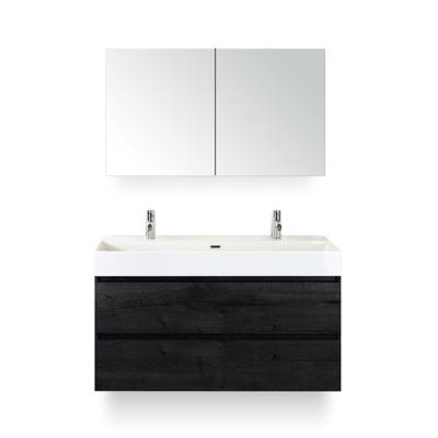 Maxx XL Badmeubelset 120 cm - Black Oak - Wastafel Kube Enkel 2 kraangaten - met Spiegelkast
